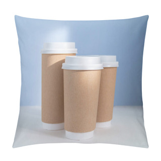 Personality  Empty Paper Cup To Go Against Light Blue Background Pillow Covers