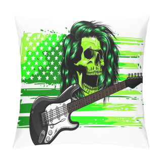 Personality  Human Skull And Electric Guitar. Symbol Of Rock, Musical Festivals Pillow Covers