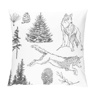 Personality  Graphic Wolf And Northen Trees. Perfect For Cards, Poster, Prints. Pillow Covers