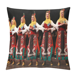 Personality  Sofia, Bulgaria - May 2, 2018: People In Traditional Folklore Costumes Perform Folk Dance Horo On National Folklore Fair In The Sofia, Bulgaria  Pillow Covers