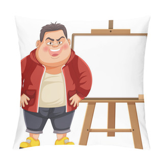 Personality  Cartoon Artist Standing Beside A Blank Canvas Pillow Covers