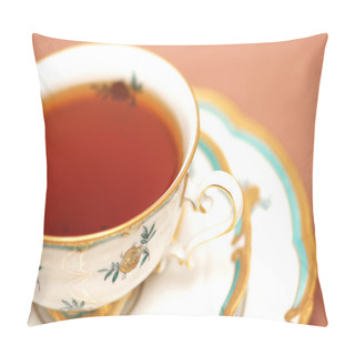 Personality  Cup Of Black Tea On Biege Pillow Covers