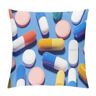 Personality  Background With Various Medicine Pills Pillow Covers