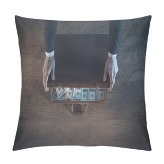 Personality  Businessman Opening A Leather Briefcase Pillow Covers