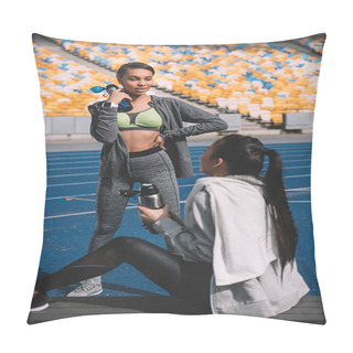 Personality  Young Sportswomen On Stadium  Pillow Covers