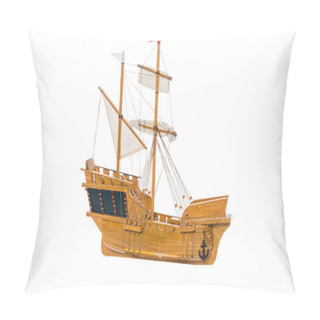 Personality  Wooden Ship Model Floating In Air Isolated On White  Pillow Covers