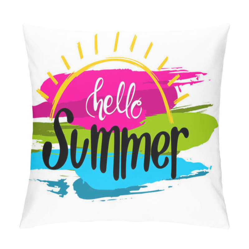 Personality  Hello Summer Inscription with a Colorful Brush Strokes - Colored Illustration Isolated on White, Vector Graphic pillow covers