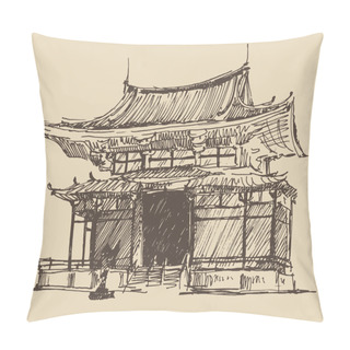 Personality  Sketch Of Japan Pagoda Pillow Covers
