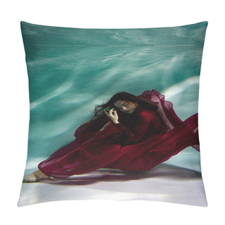 Personality  Dancing Woman Under The Water In A Pool In A Red Dress. Pillow Covers