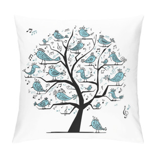 Personality  Funny Tree With Singing Birds For Your Design Pillow Covers