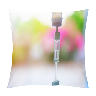 Personality  Saline Iv Bag Intravenous Drip Hospital Room,Medical Concept,treatment And Injection Vitamin Natural Drug Infusion Care Chemotherapy Concept.green Light Background Hospital,Selective Focus Pillow Covers