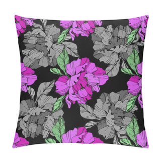 Personality  Vector Purple And Grey Isolated Peonies Illustration On Black Background. Engraved Ink Art. Seamless Background Pattern. Fabric Wallpaper Print Texture. Pillow Covers