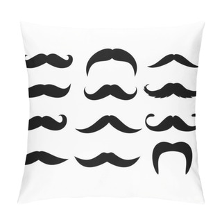 Personality  Big Set Of Mustaches Silhouettes. Collection Of Mens Mustaches. Vector Illustration. Pillow Covers