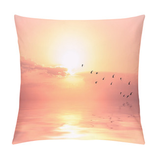 Personality  Beautiful Sky On Sunset Or Sunrise With Flying Birds To The Sun, Pillow Covers