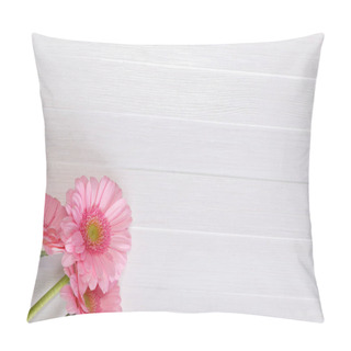 Personality  Gerbera Flowers On Wooden Board. Love Design. Pillow Covers