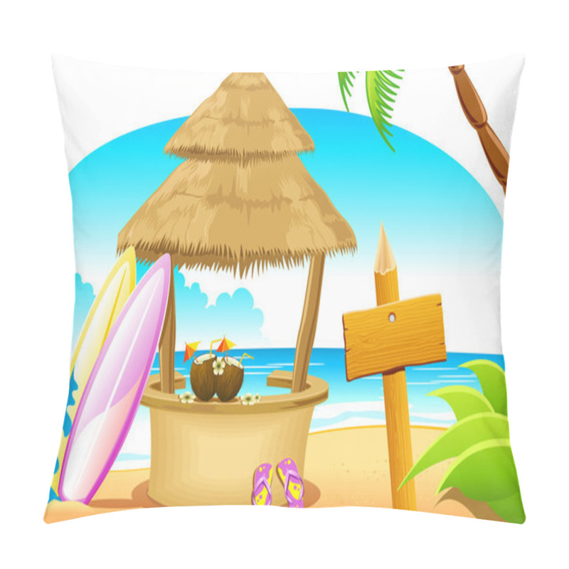 Personality  Straw Hut and Surfing Board in Beach pillow covers