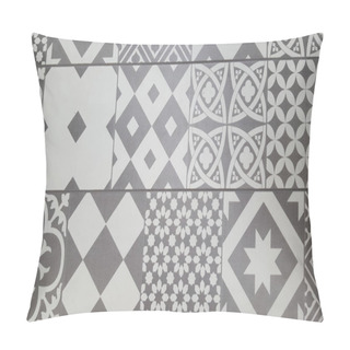 Personality  Traditional Ceramic Mosaic Tile Seamless Pattern Grey And White Azulejo Pillow Covers