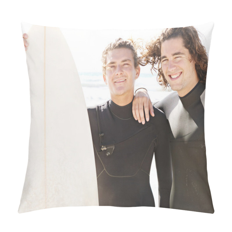 Personality  Two Friends Surfers Standing Pillow Covers