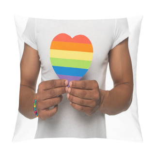 Personality  Partial View Of African American Man Showing Lgbt Colors Paper Heart Isolated On White Pillow Covers