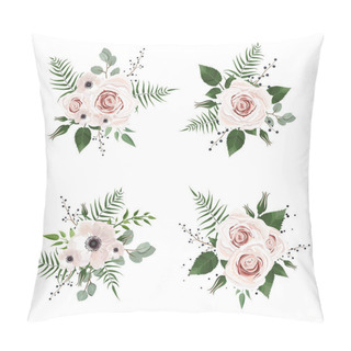 Personality  Set Of Green Forest Leaves And Flowers In Watercolor Style. Pillow Covers