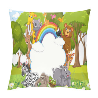 Personality  Empty Banner With Various Wild Animals In The Park Illustration Pillow Covers