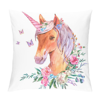 Personality  Watercolor Floral Unicorn Illustration Isolated On White Background. Animal Fairy Collection. Unicorn Portrait. Summer Wildflowers. Pillow Covers