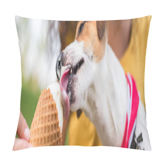 Personality  Panoramic Crop Of Jack Russell Terrier Dog Eating Ice Cream Pillow Covers
