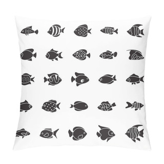 Personality  Fishes Glyph Vector Icons Set Pillow Covers