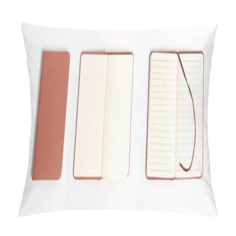 Personality  Top View Blank Orange Leather Diary On White Desk Pillow Covers