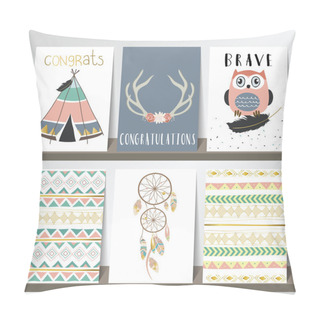 Personality  Card Templates With Feathers, Indian Tent And Owl Pillow Covers