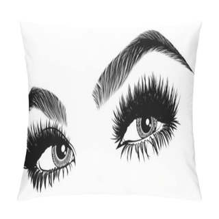 Personality  Illustration With Woman's Eyes, Eyelashes And Eyebrows. Realistic Sexy Makeup Look. Tattoo Design. Logo For Brow Bar Or Lash Salon. Pillow Covers