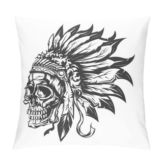 Personality  Illustration Of American Indian Chief Skull Pillow Covers