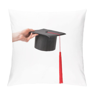 Personality  Cropped View Of Female Holding Academic Cup Isolated On White Pillow Covers
