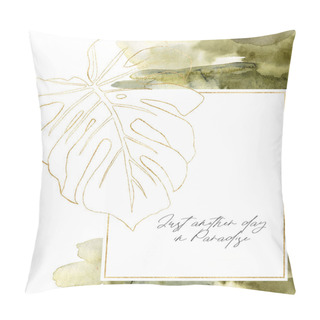 Personality  Watercolor Line Art Frame With Monstera Branch. Hand Painted Tropical Abstract Border With Green Brush Isolated On White Background. Floral Illustration For Design, Print, Fabric Or Background. Pillow Covers