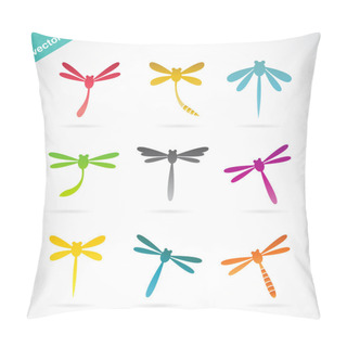 Personality  Vector Group Of Colorful Dragonfly  Pillow Covers