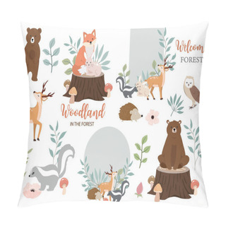 Personality  Cute Woodland Object Collection With Bear,owl,fox,skunk,mushroom Pillow Covers