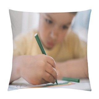 Personality  Selective Focus Of Cute, Attentive Child Drawing With Fel-tip Pen Pillow Covers