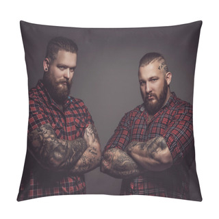 Personality  Two Brutal Mans With Beards. Pillow Covers