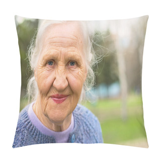 Personality  Portrait Smiling Elderly Woman Pillow Covers