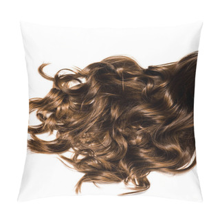Personality  Cropped View Of Long Curly Brown Female Hair Isolated On White Pillow Covers