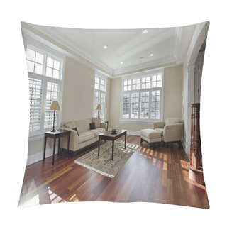 Personality  Living Room With Cherry Wood Flooring Pillow Covers