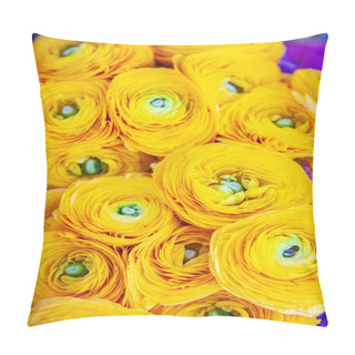 Personality  Close Up View Of Beautiful Yellow Ranunculus Flowers Backdrop Pillow Covers