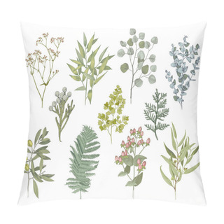 Personality  Set Of Hand Drawn Colorful Flowers, Leaves And Branches. Pillow Covers