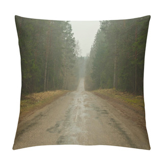Personality  In The Silence Of The Foggy Forest, The Road Stretches Ahead, An Uncertain Path Through The Veiled Mysteries Of Nature, Enticing With Every Obscured Step Pillow Covers
