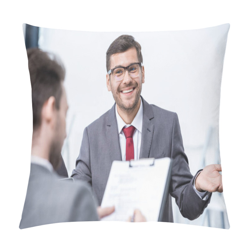 Personality  Businessmen at job interview  pillow covers