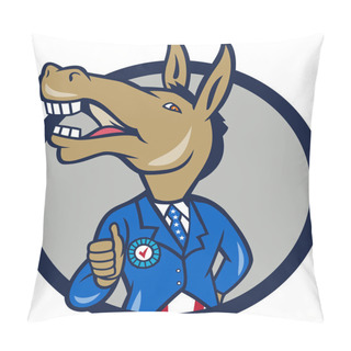 Personality  Democrat Donkey Mascot Thumbs Up Circle Cartoon Pillow Covers