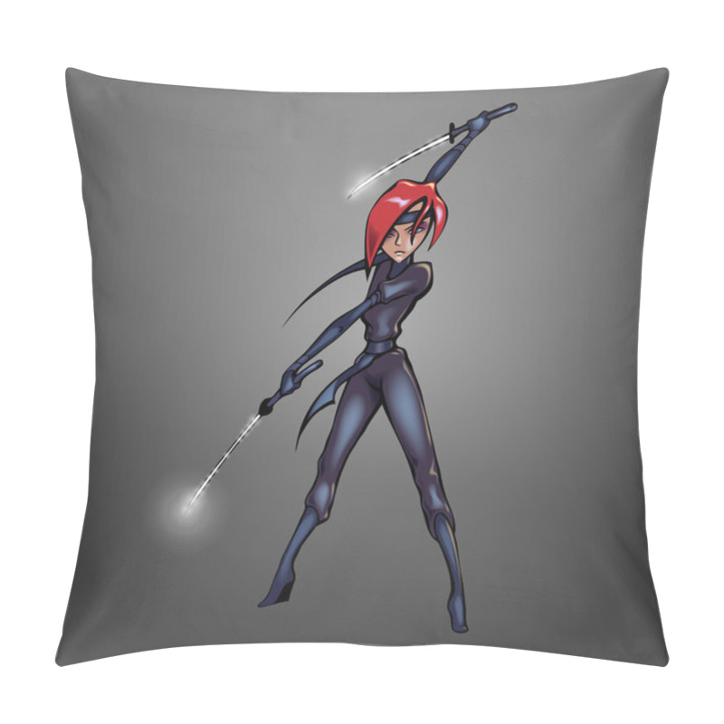 Personality  Vector Illustration Of A Ninja Woman. Pillow Covers