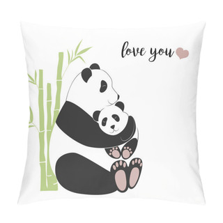 Personality Panda Mother Hugging Baby Panda, Vector Illustration Pillow Covers