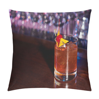 Personality  Elegant Thirst Quenching Negroni Decorated With Cocktail Cherry On Bar Counter, Concept Pillow Covers