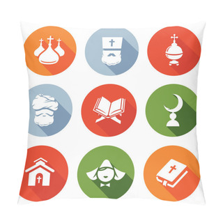 Personality  Religion Orthodoxy, Islam, Catholic Icons Set. Vector Illustration. Pillow Covers